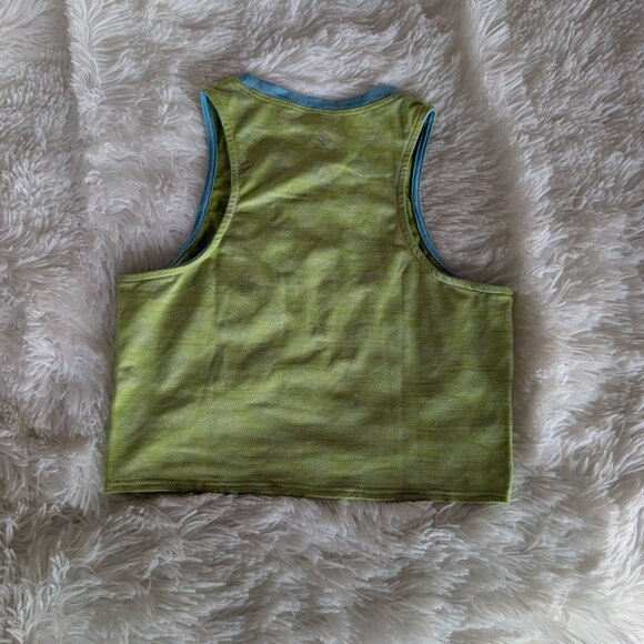 { Rabbit } Crop Hop Running Top Lime Green Blue Ringer Neck - Picture 3 of 3